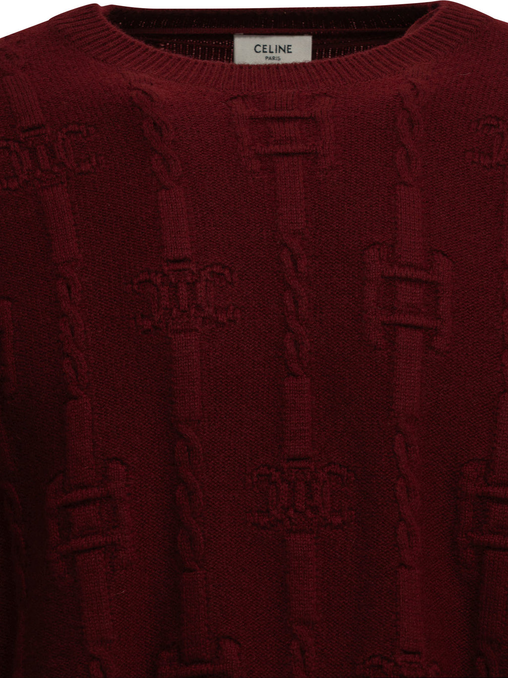 Celine Men's Triomphe Cashmere Sweater in Bordeaux