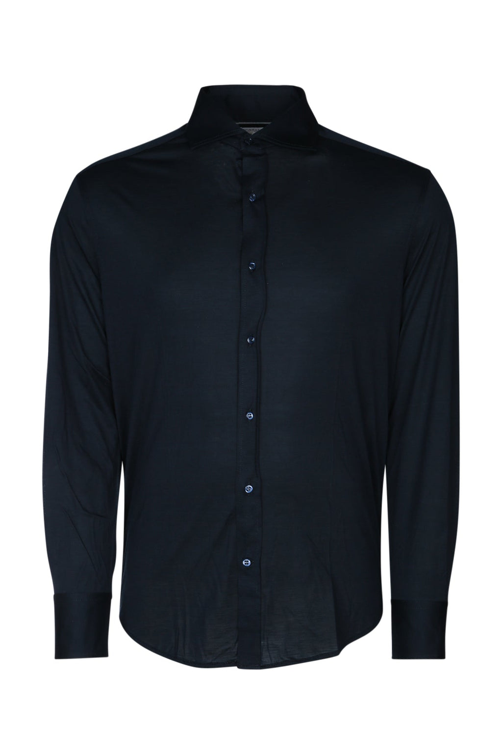 Brunello Cucinelli Men's Silk Band-Collar Shirt in Black - view 1