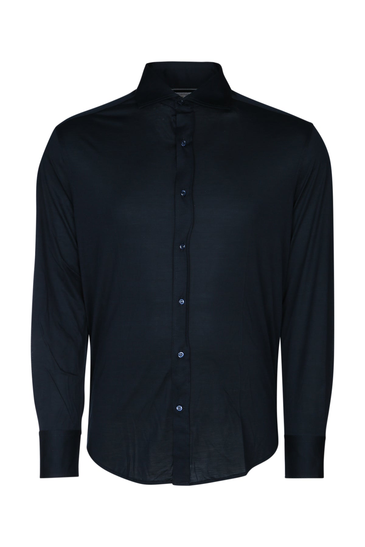 Brunello Cucinelli Men's Silk Band-Collar Shirt in Black - view 1
