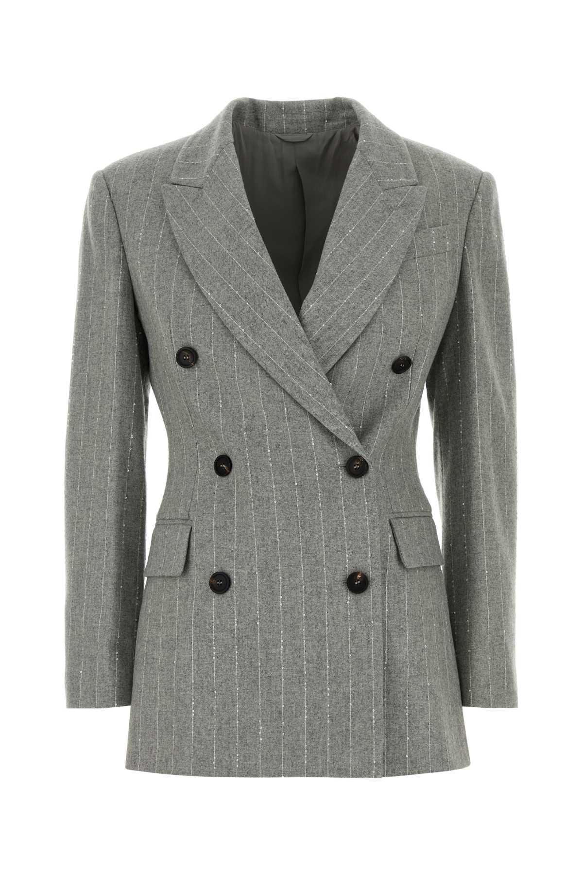 Brunello Cucinelli Women's Pinstripe Wool Blazer in Grey - view 1
