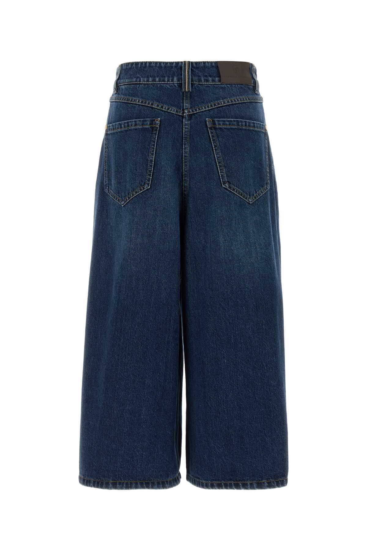 Brunello Cucinelli Women's Wide Cotton Jeans in Blue - view 2