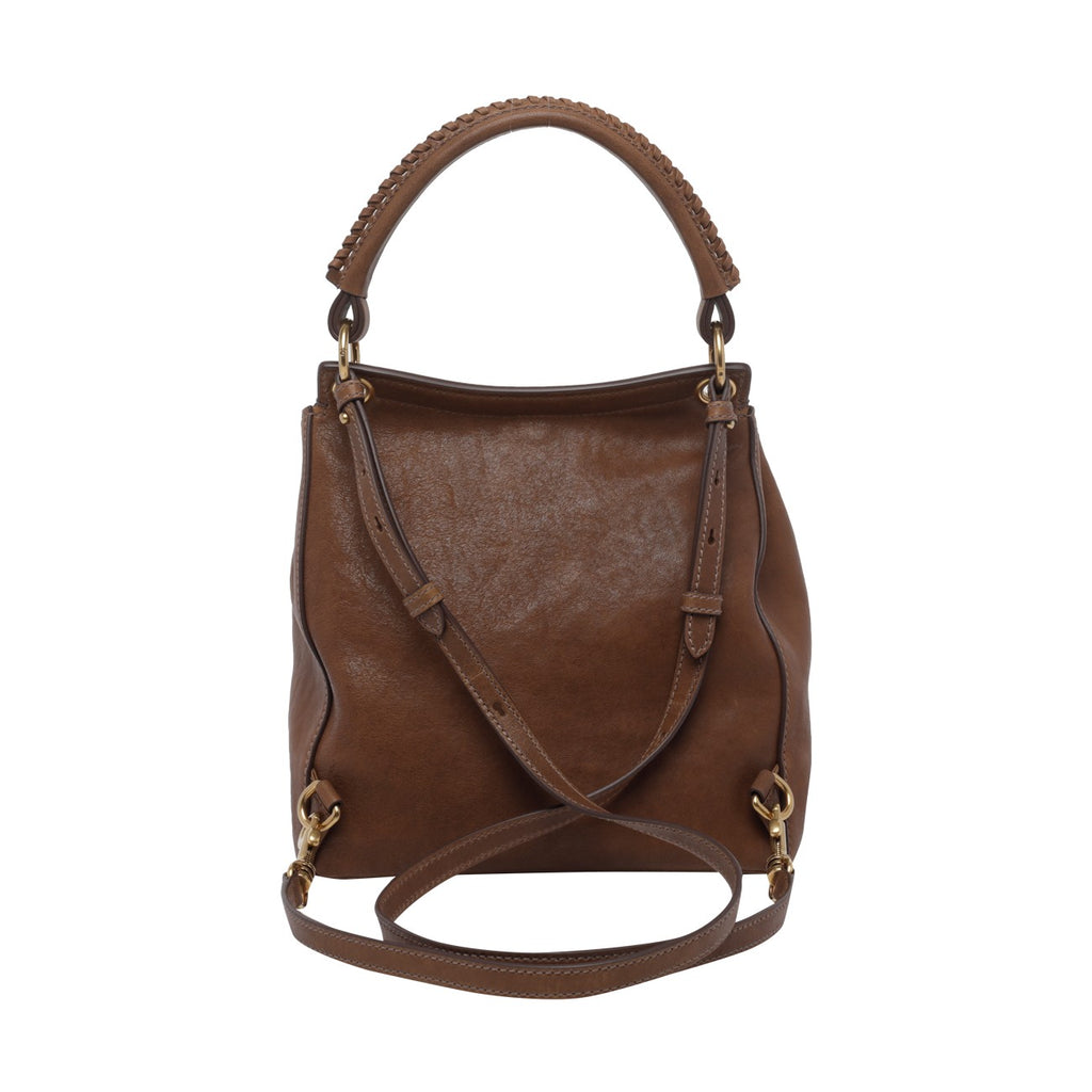 Miu Miu Women's Logo Leather Bucket Bag in Brown - view 3