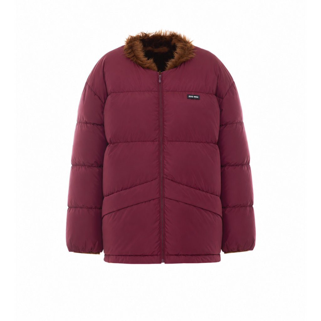 Miu Miu Reversible Shearling Down Jacket in Red/Burgundy - view 1