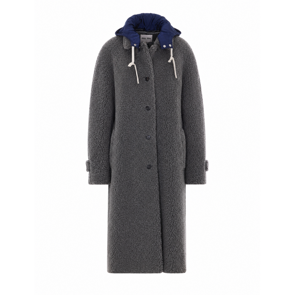 Miu Miu Women's Single Breasted Fleece Coat in Grey - view 1