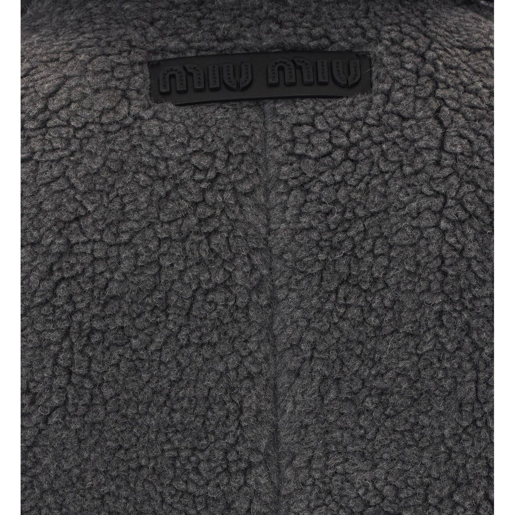 Miu Miu Women's Single Breasted Fleece Coat in Grey - view 3