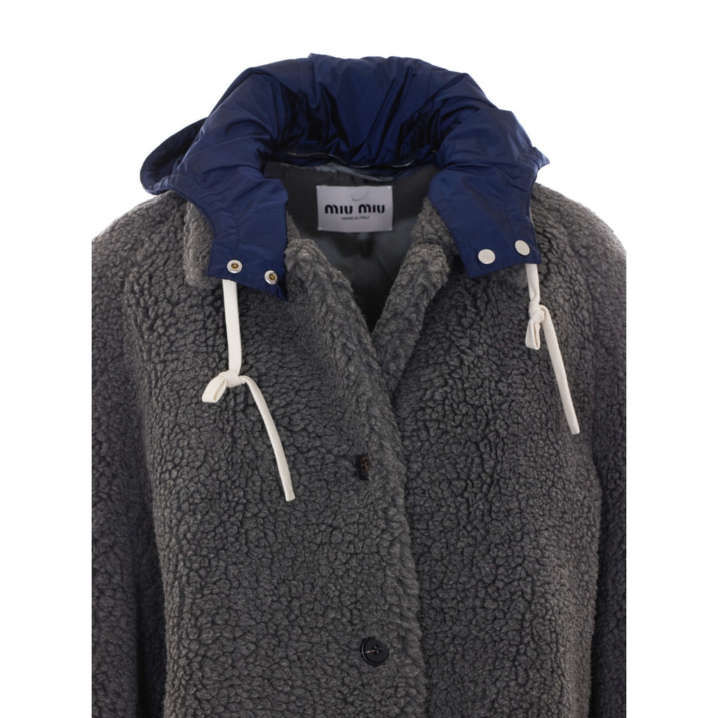 Miu Miu Women's Single Breasted Fleece Coat in Grey - view 4
