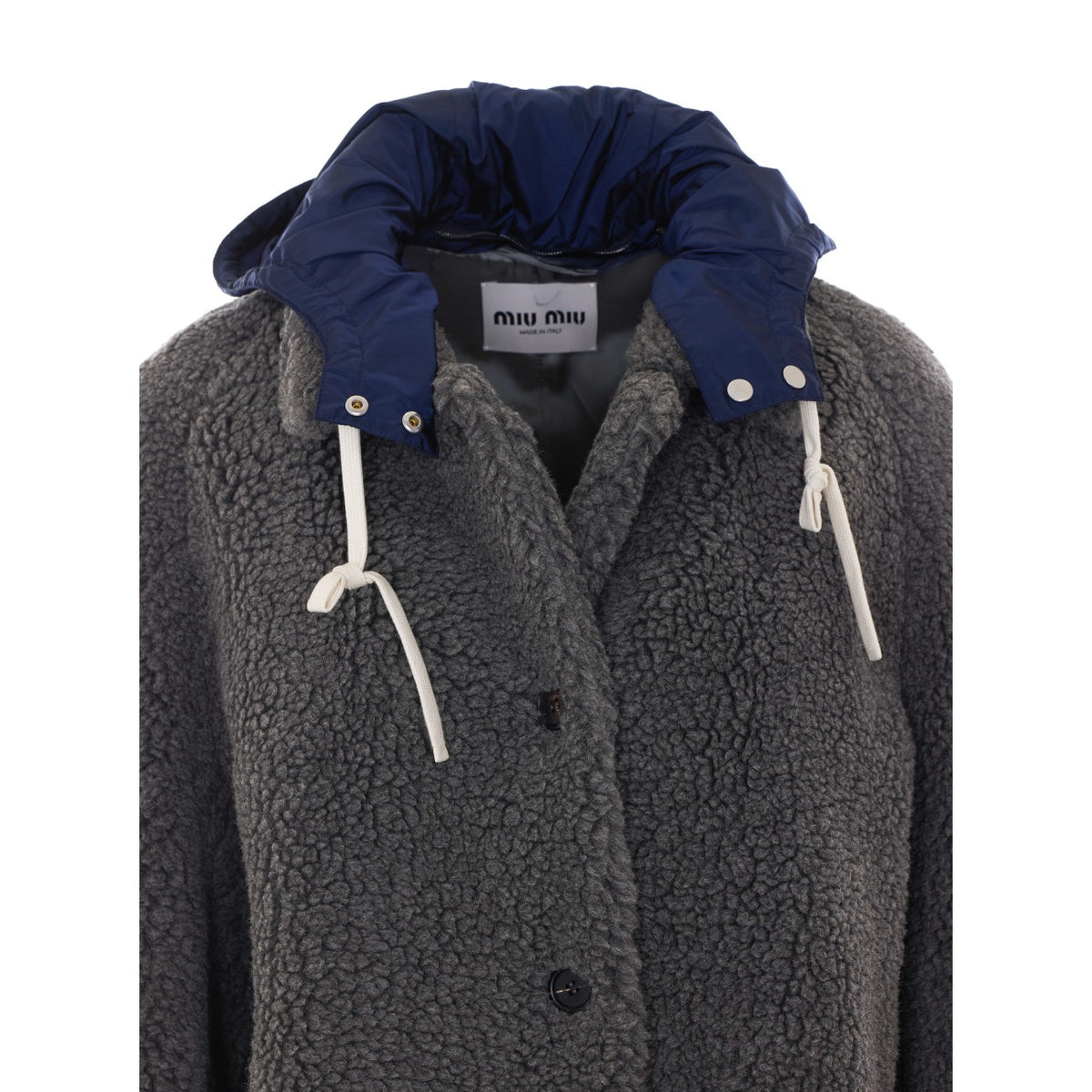 Miu Miu Women's Single Breasted Fleece Coat in Grey - view 4
