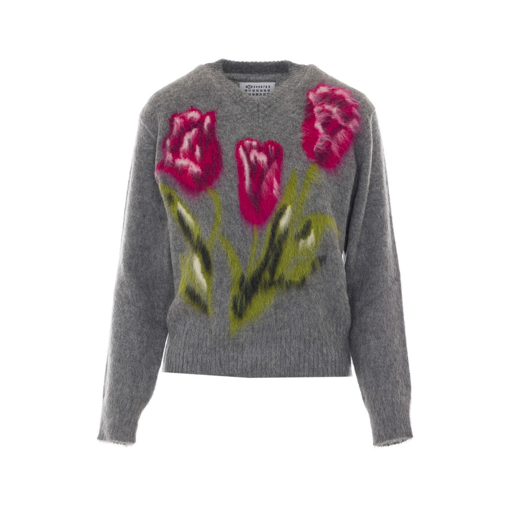 Maison Margiela Women's Floral Wool Sweater in Grey - view 1