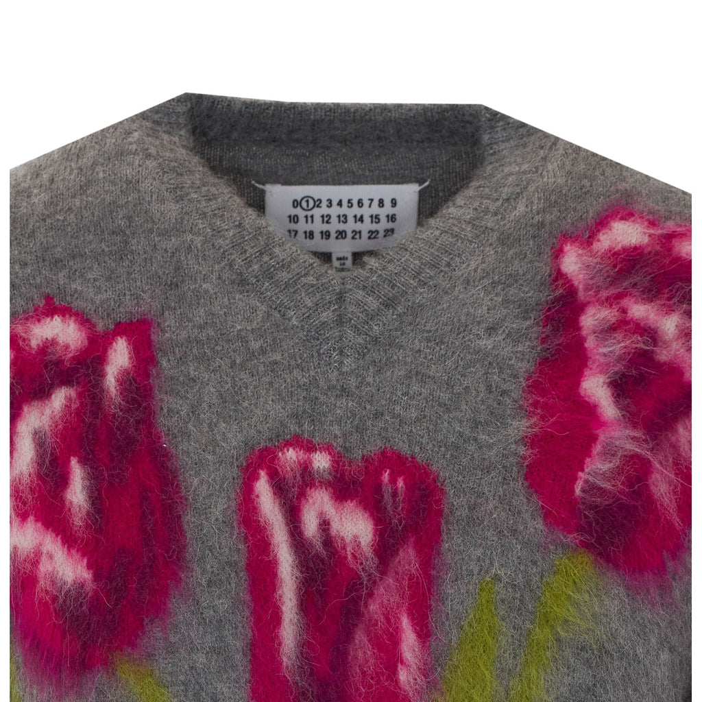 Maison Margiela Women's Floral Wool Sweater in Grey - view 4