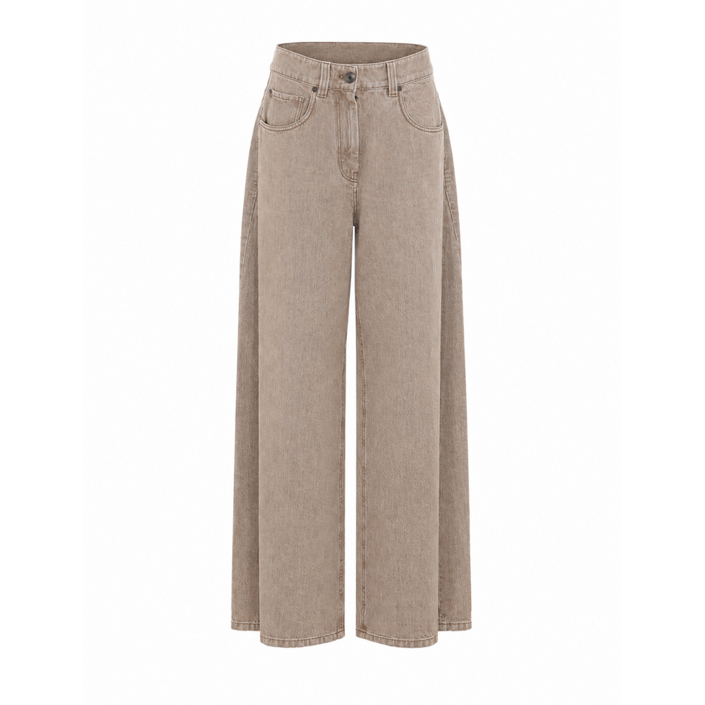 Brunello Cucinelli Wide Cotton Jeans in Beige - view 1