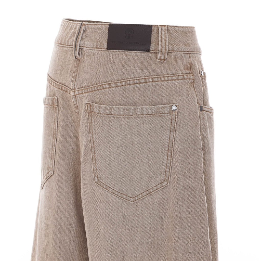 Brunello Cucinelli Wide Cotton Jeans in Beige - view 3
