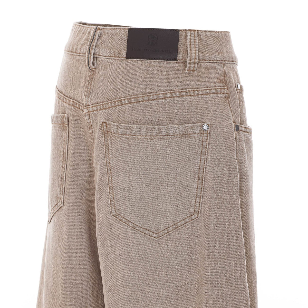 Brunello Cucinelli Wide Cotton Jeans in Beige - view 3