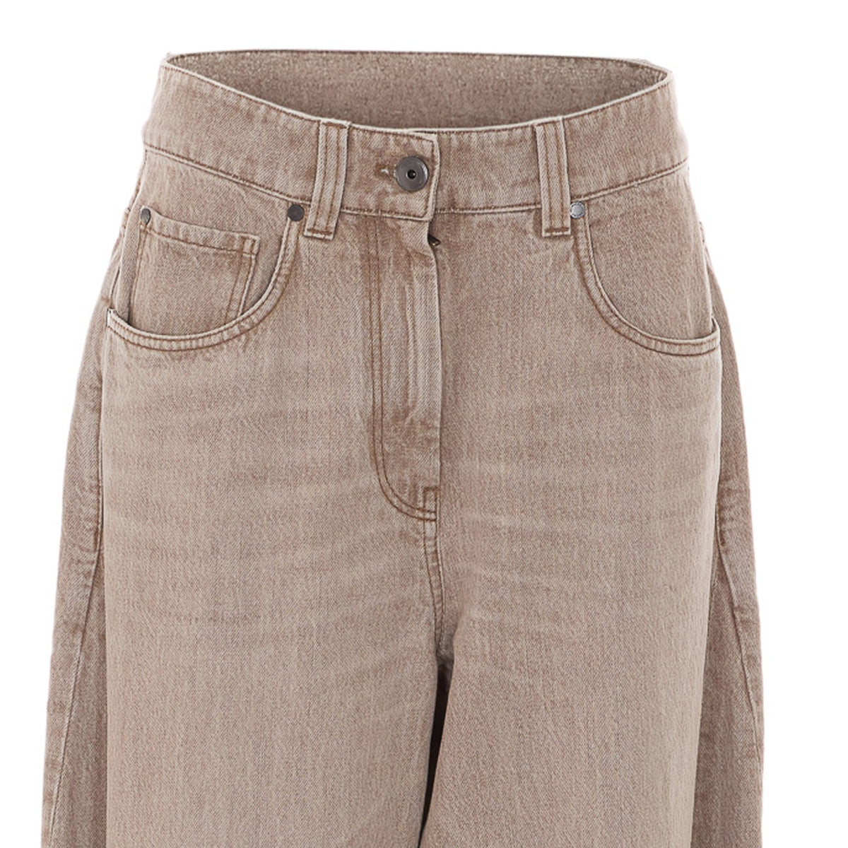 Brunello Cucinelli Wide Cotton Jeans in Beige - view 4