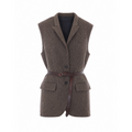 Brunello Cucinelli Wool Chevron Belted Vest in Brown - view 1