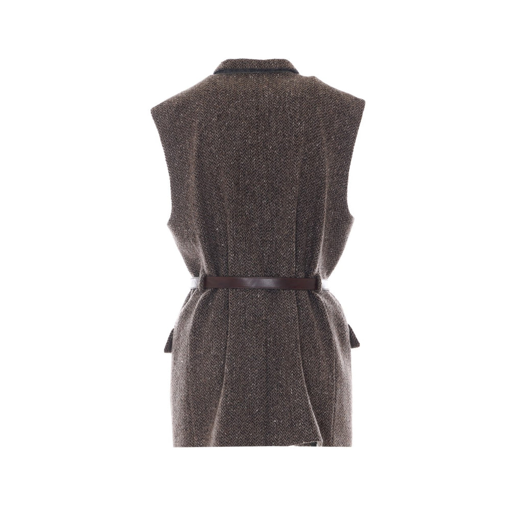 Brunello Cucinelli Wool Chevron Belted Vest in Brown - view 3