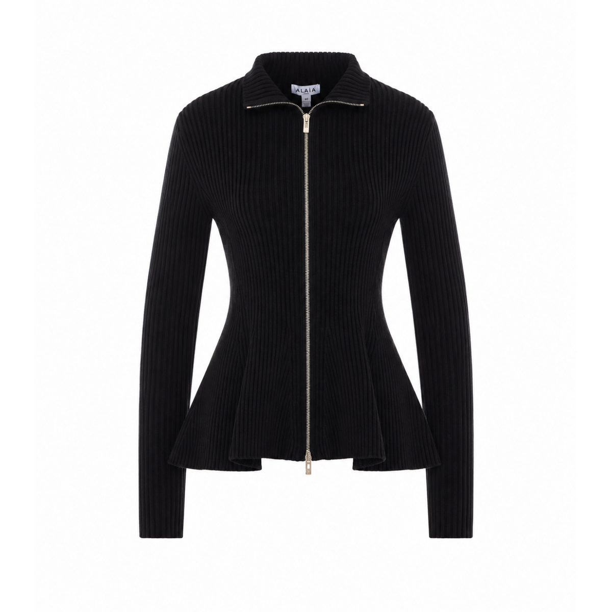 Alaia Peplum Wool Cardigan in Black - view 1