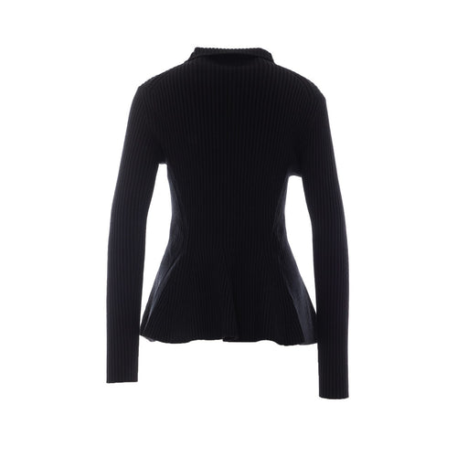 Alaia Peplum Wool Cardigan in Black - view 2