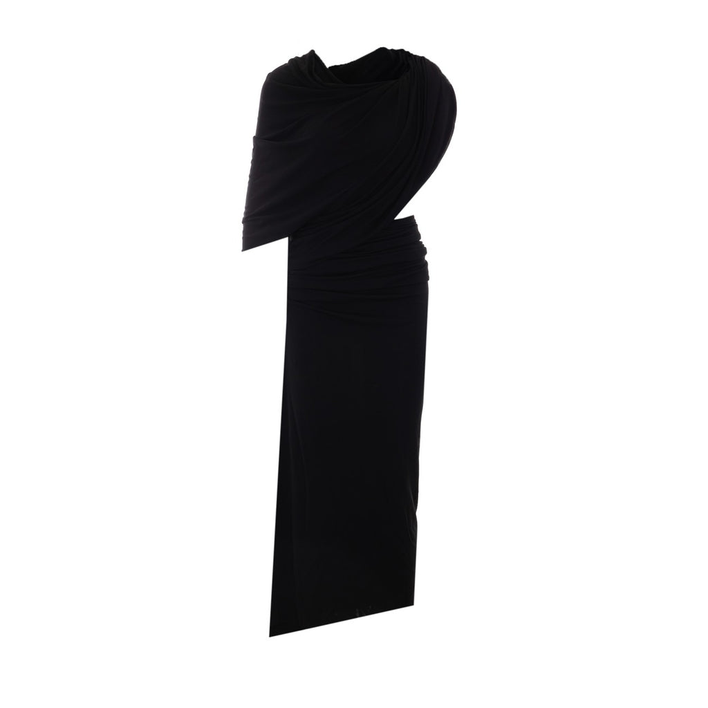 Balenciaga Asymmetrical Viscose Long Dress in Black - view 1