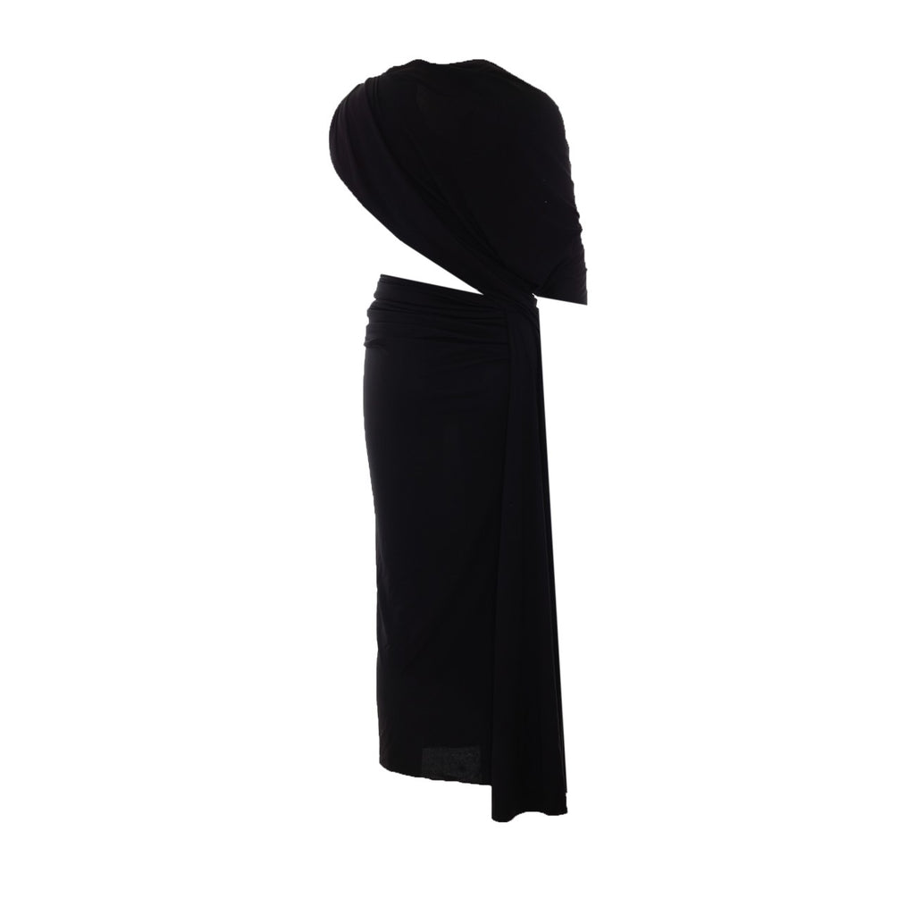 Balenciaga Asymmetrical Viscose Long Dress in Black - view 2