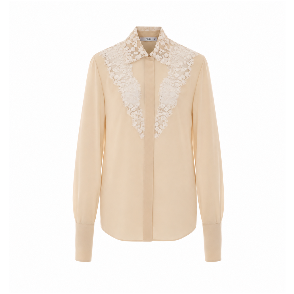 Fendi Women's Silk Georgette Lace Shirt in Beige - view 1