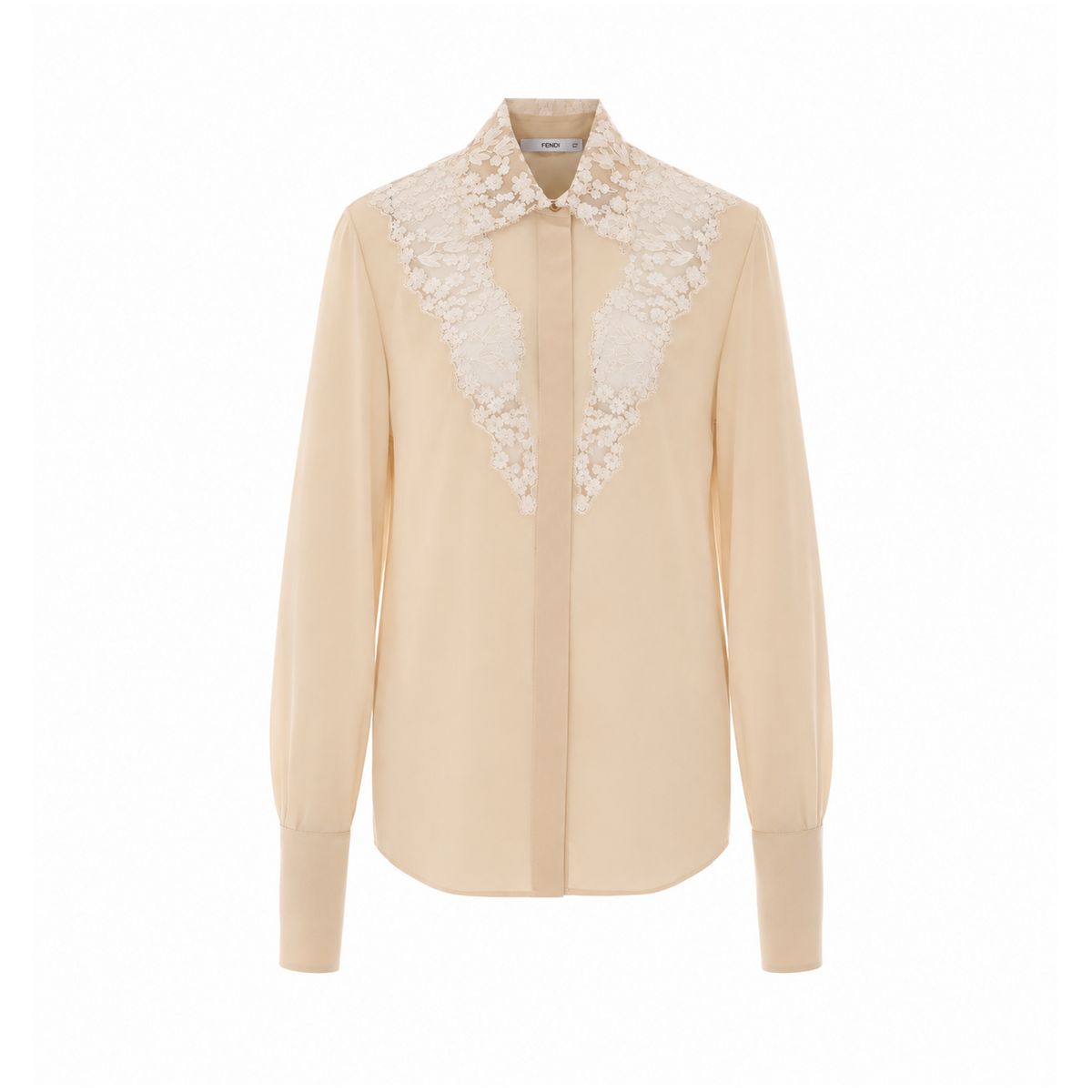Fendi Women's Silk Georgette Lace Shirt in Beige - view 1