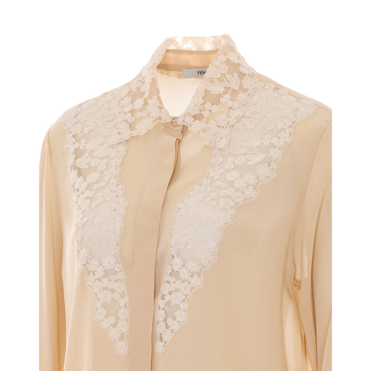 Fendi Women's Silk Georgette Lace Shirt in Beige - view 2