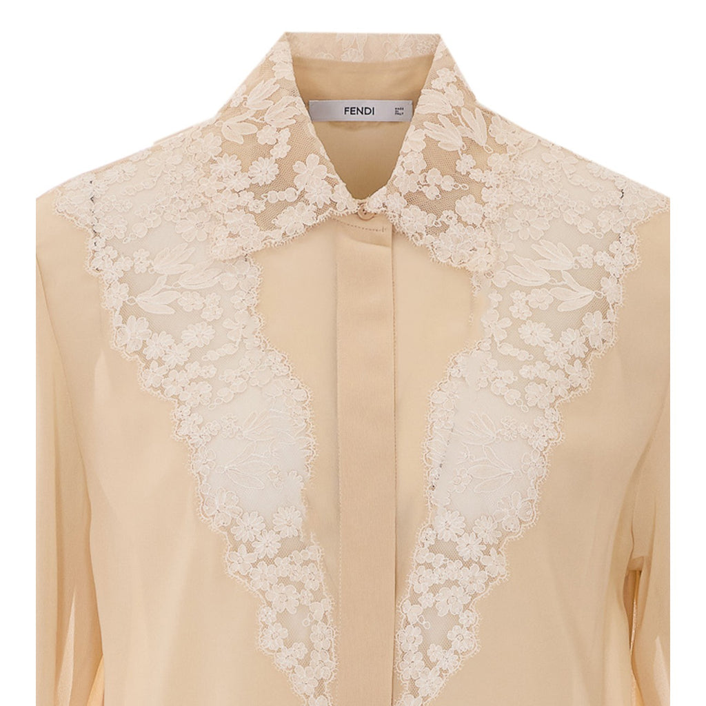 Fendi Women's Silk Georgette Lace Shirt in Beige - view 4