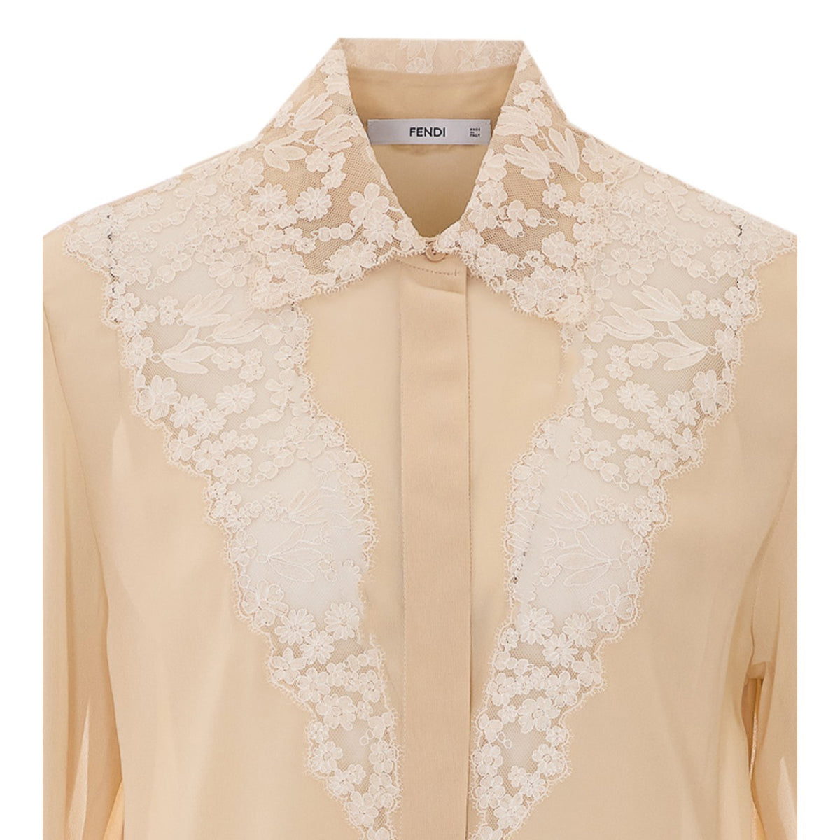 Fendi Women's Silk Georgette Lace Shirt in Beige - view 4