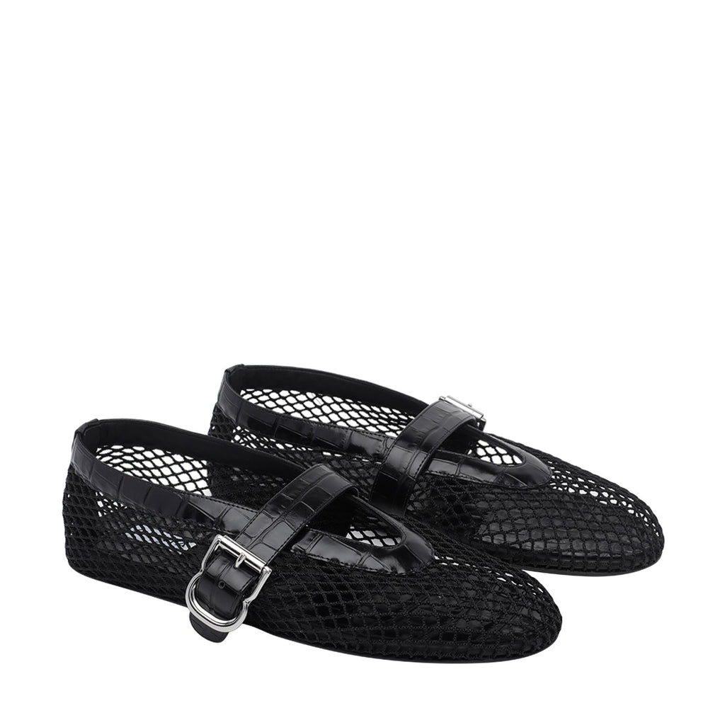 Alaia Women's Mesh Leather Ballet Flats in Black - view 3