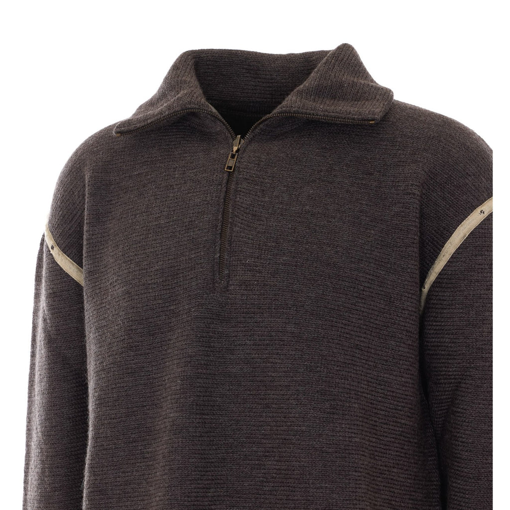 Maison Margiela Men's Wool Half-Zip Sweater in Brown - view 4