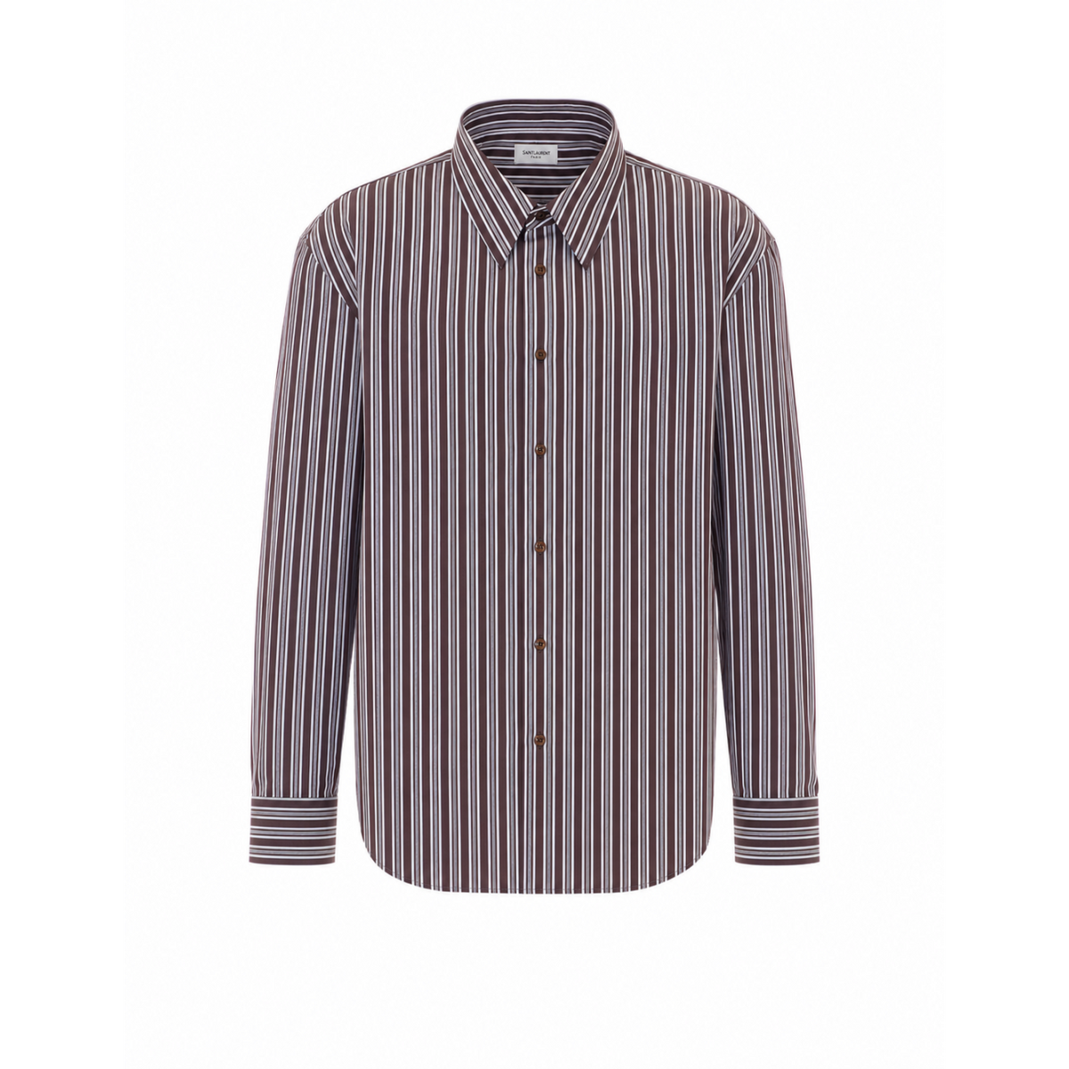 Saint Laurent Men's Striped Cotton Poplin Shirt in Brown - view 1