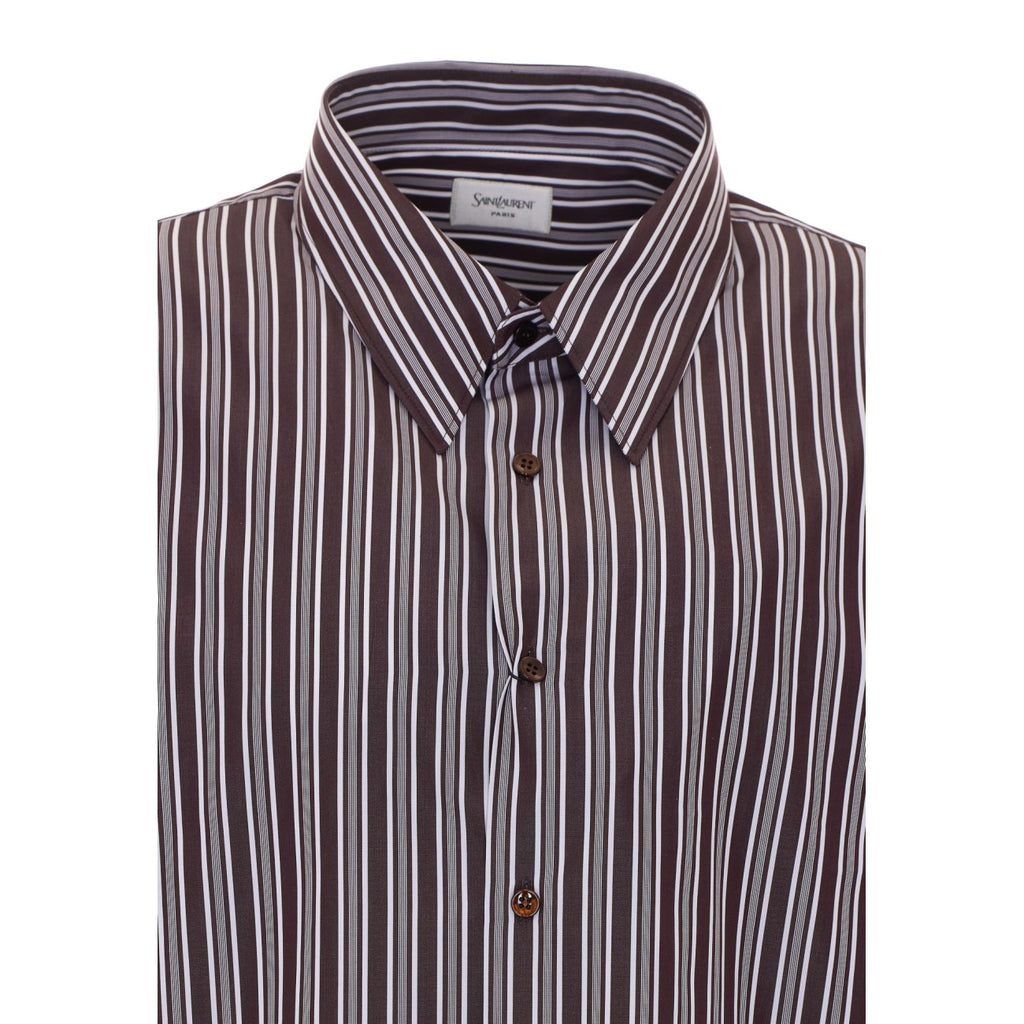 Saint Laurent Men's Striped Cotton Poplin Shirt in Brown - view 4