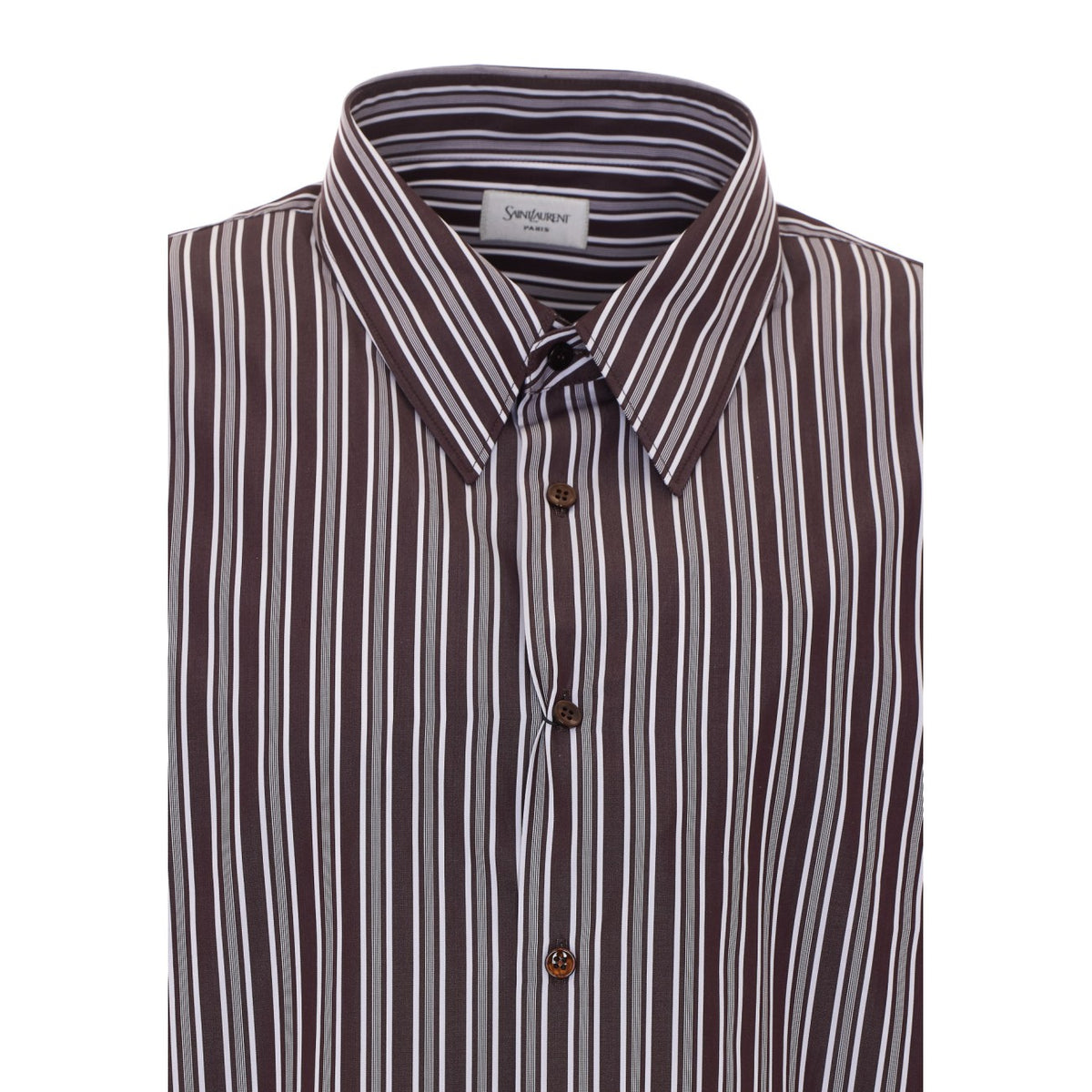 Saint Laurent Men's Striped Cotton Poplin Shirt in Brown - view 4