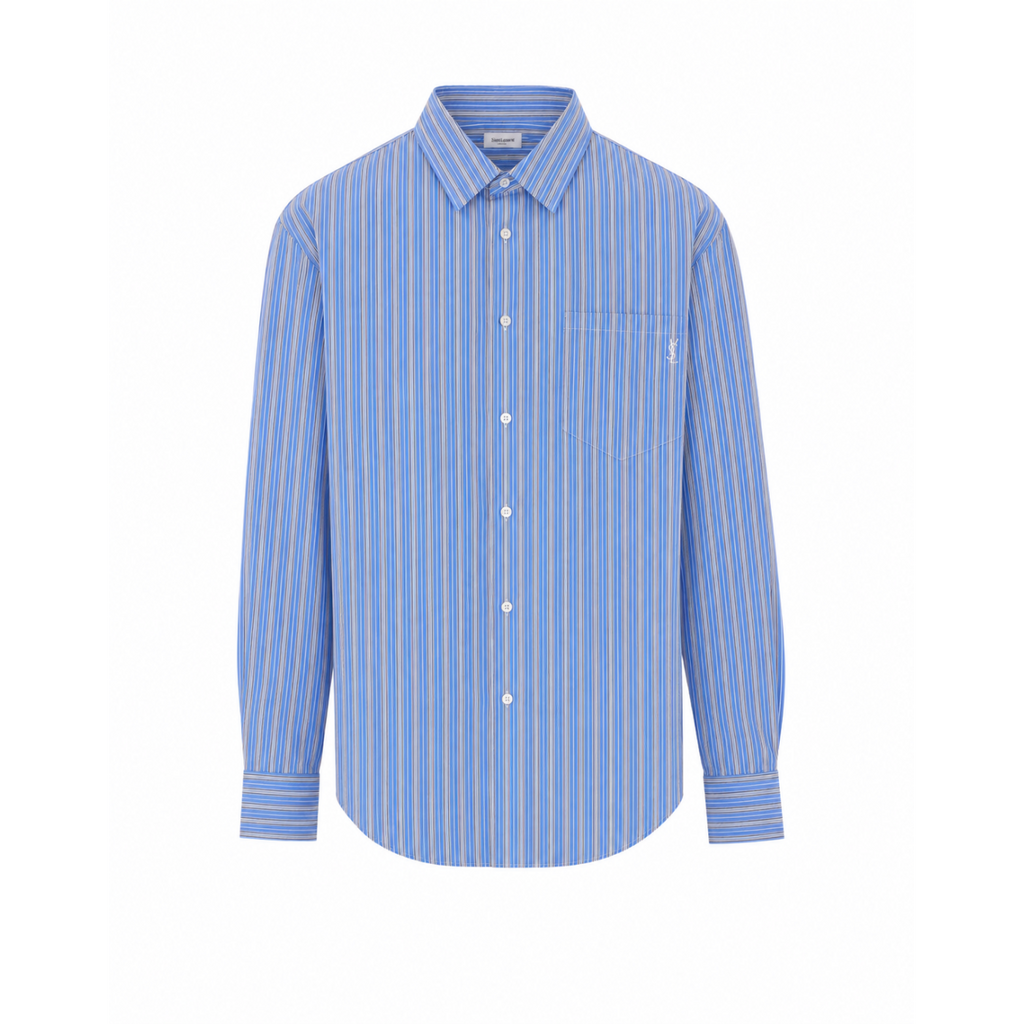 Saint Laurent Men's Cassandre Cotton Shirt in Light Blue - view 1