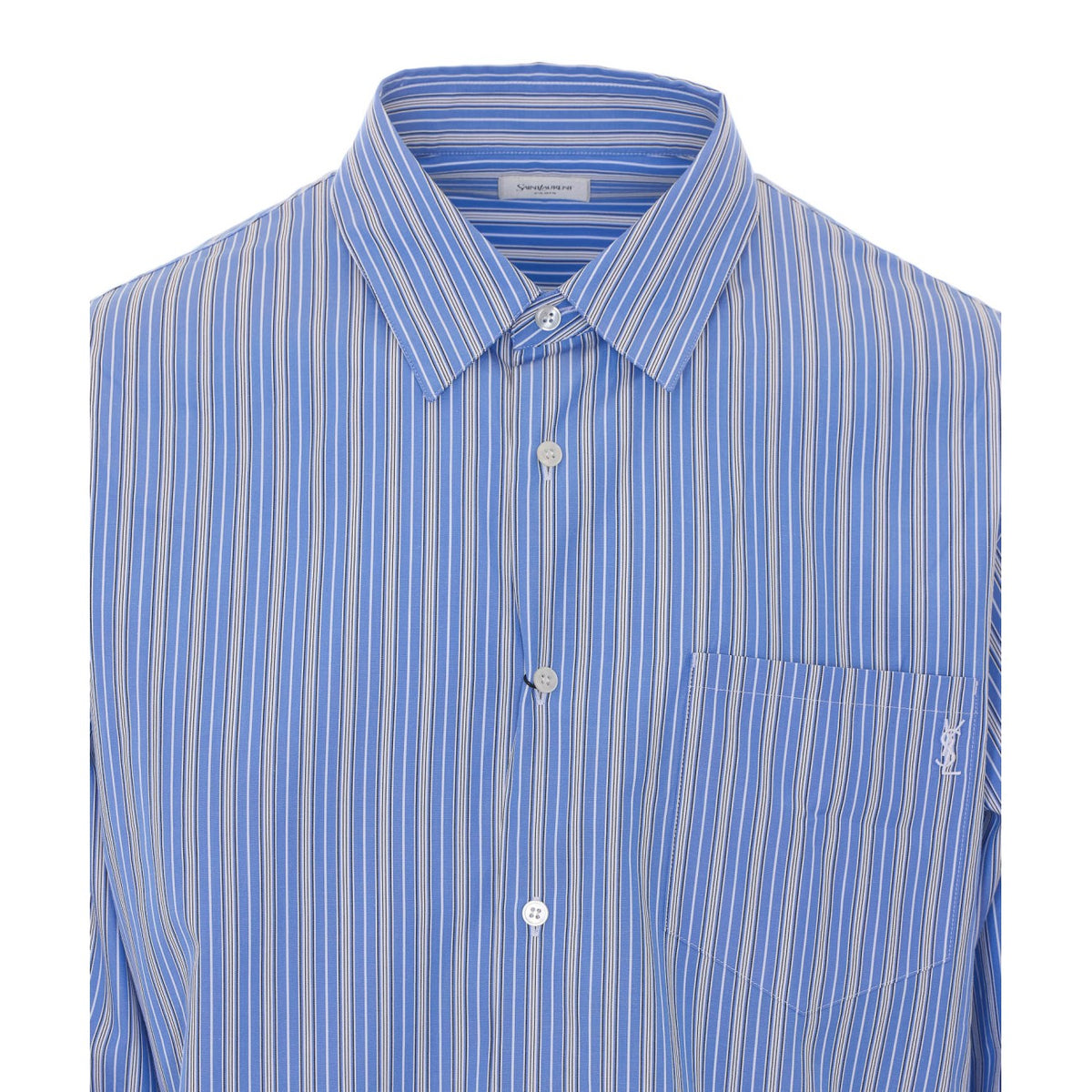 Saint Laurent Men's Cassandre Cotton Shirt in Light Blue - view 4