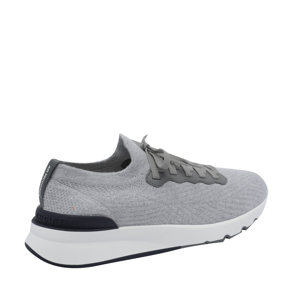 Brunello Cucinelli Men's Knit Runner Sneakers in Grey - view 4