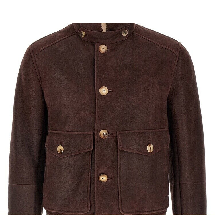 Brunello Cucinelli Men's Leather Jacket in Brown