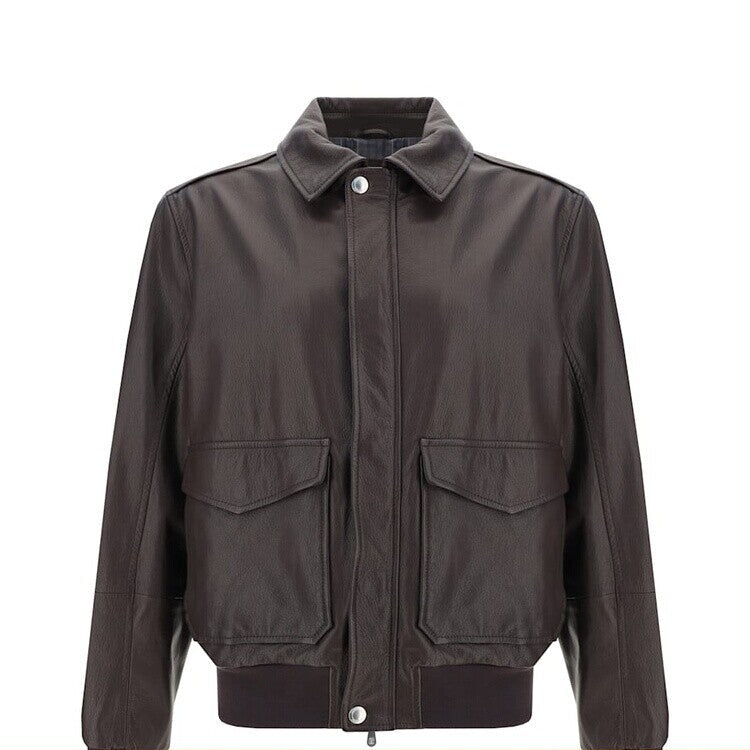 Brunello Cucinelli Men's Leather Jacket in Brown