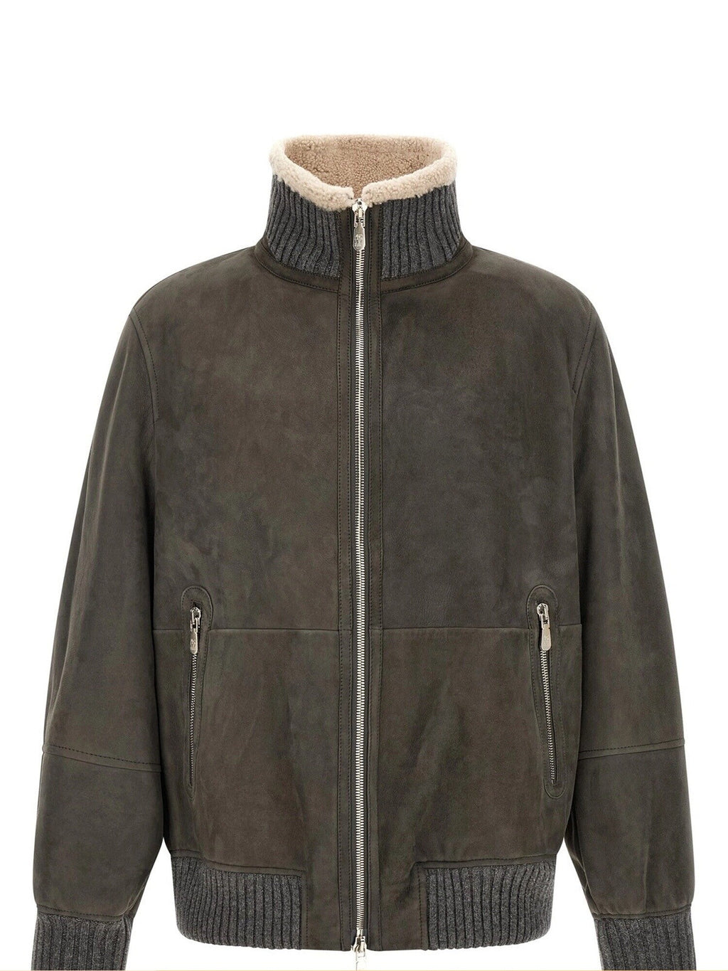 Brunello Cucinelli Men's Leather Jacket in Grey