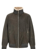 Brunello Cucinelli Men's Leather Jacket in Grey