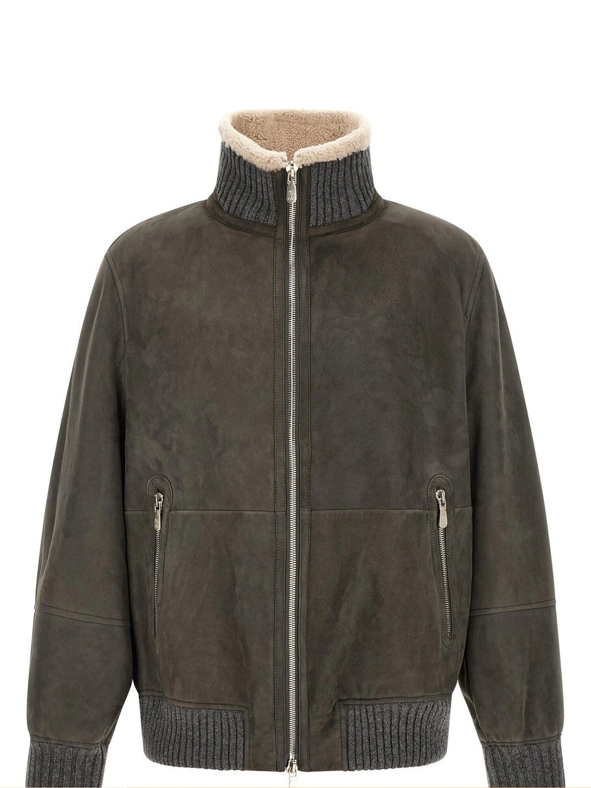 Brunello Cucinelli Men's Leather Jacket in Grey