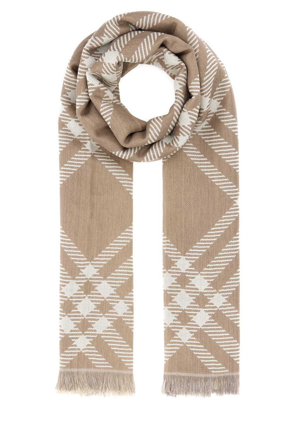 Burberry Women's Wool Silk Check Scarf in Beige - view 1