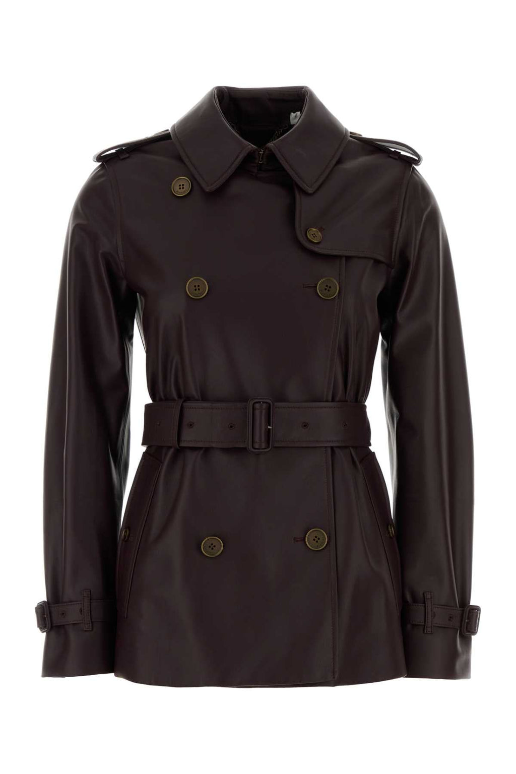 Burberry Women's Leather Trench Coat in Dark Brown - view 1