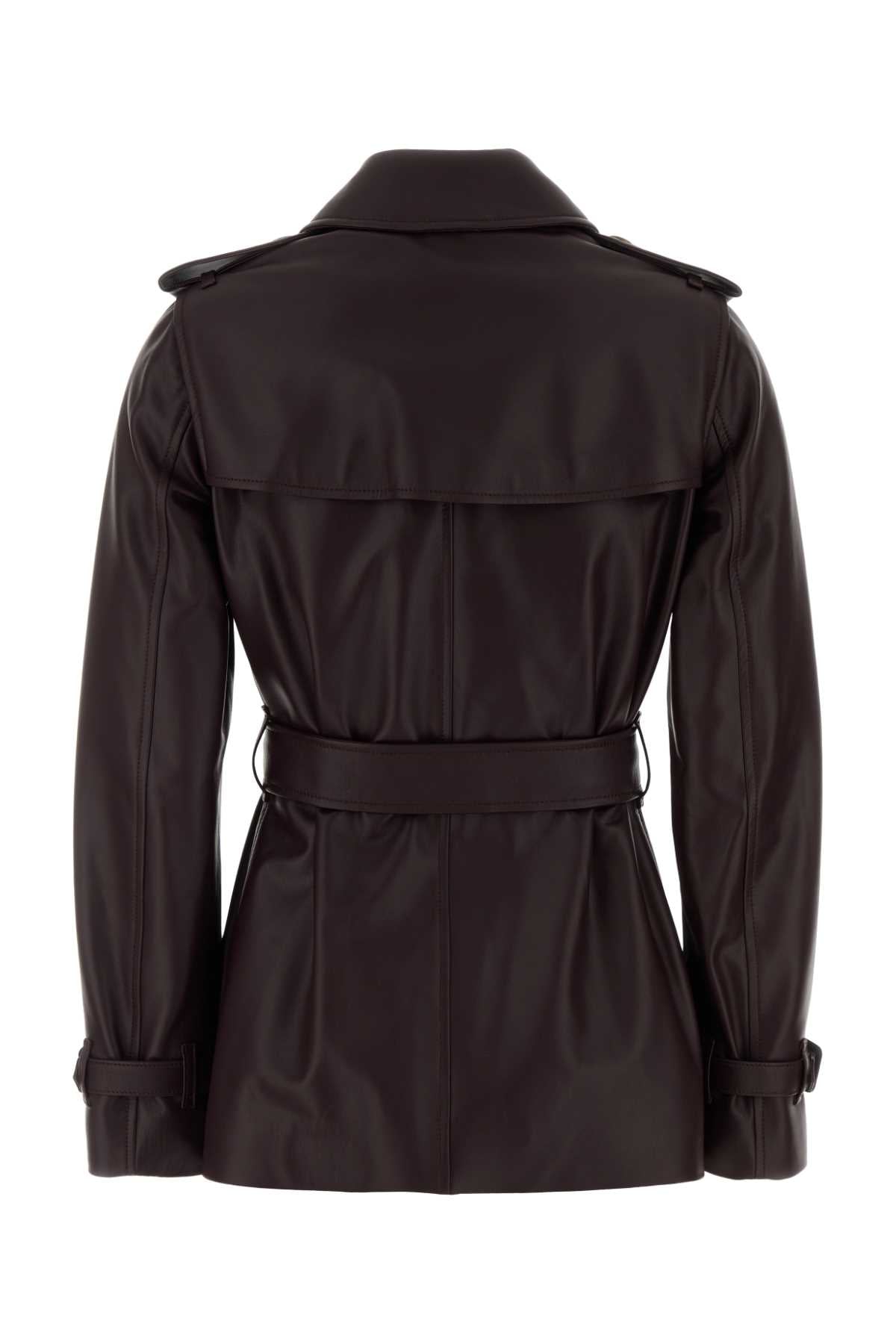 Burberry Women's Leather Trench Coat in Dark Brown - view 2