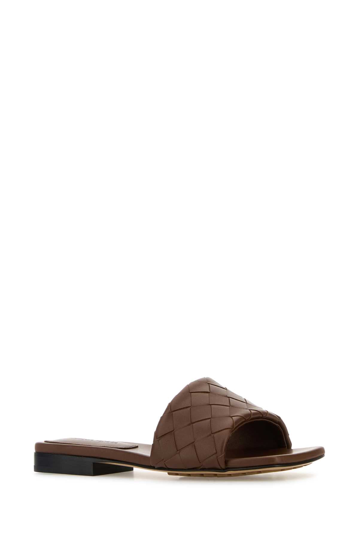 Bottega Veneta Women's Lambskin Woven Slides in Brown - view 2