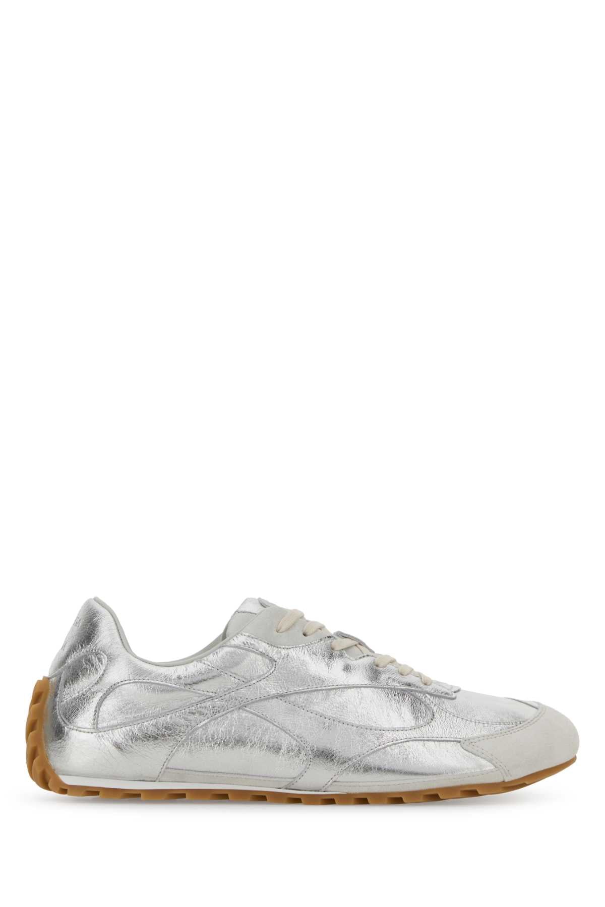 Bottega Veneta Men's Metallic Leather Sneakers in Silver - view 1