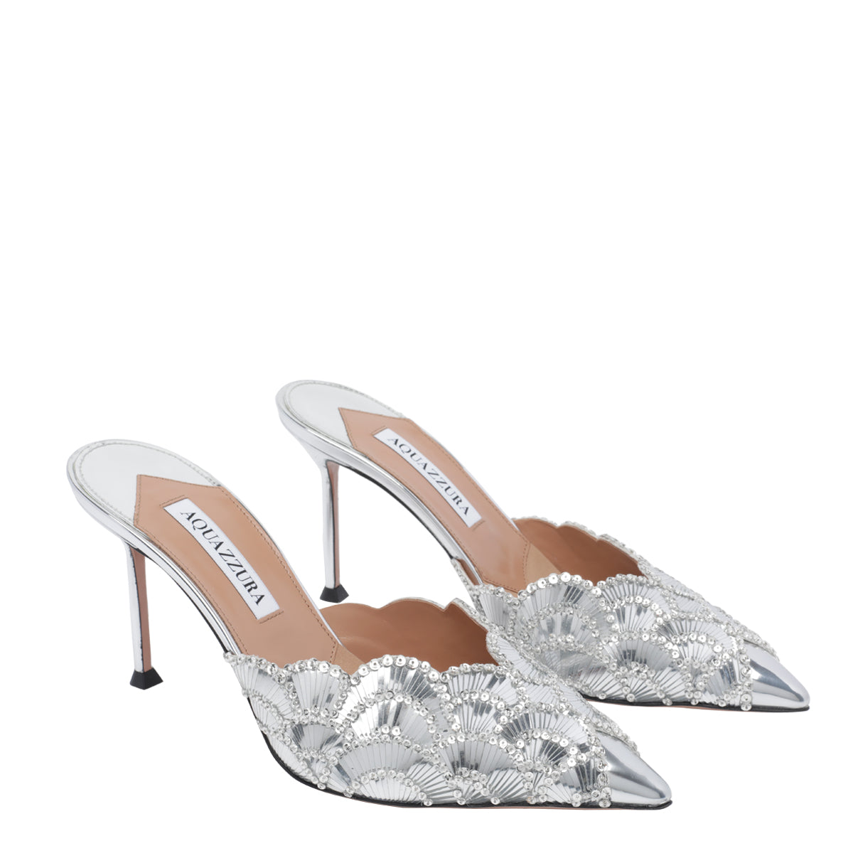 Aquazzura Women's Ce Soir Pump Mules in Silver Leather - view 3