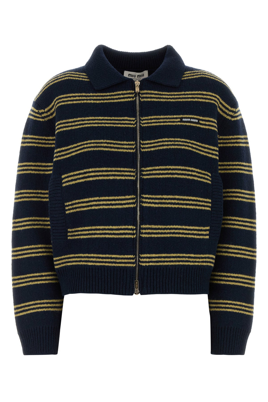 Miu Miu Women's Embroidered Wool Blend Cardigan in Navy