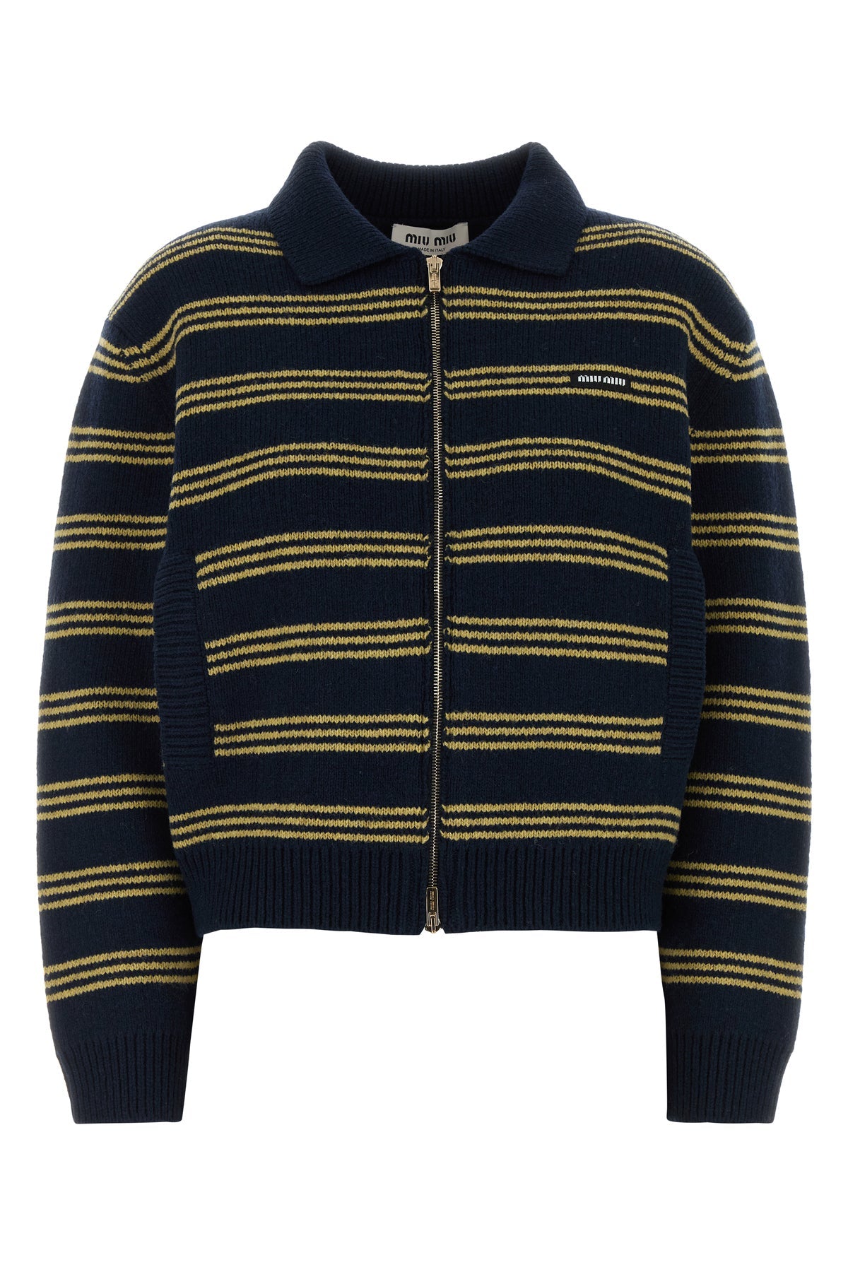 Miu Miu Women's Embroidered Wool Blend Cardigan in Navy