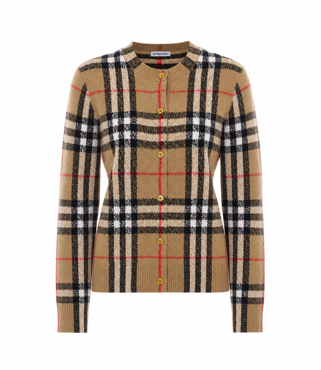 Burberry Women's Check Cashmere Cardigan in Beige - view 1